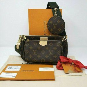 NWT Louis Vuitton Multi Pochette Accessoires Crossbody Monogram Khaki Strap HOT!